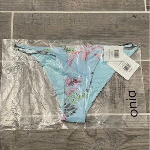 Onia Light Blue Rochelle Bikini Bottom with Leaf Pattern